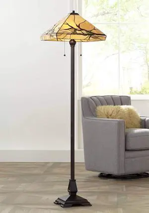Robert Louis Tiffany Budding Branch Mission Rustic Tiffany Style Floor Lamp Standing 62" Tall Bronze Metal Hand-Crafted Stained Art Glass Shade for Living Room Reading House (Colors May Vary)