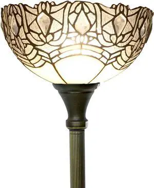 WERFACTORY Tiffany Floor Lamp White Crystal Stained Glass Light 12X12X71 Inches Pole Torchiere Standing Corner Torch Uplight Decor Bedroom Living Room Home Office S508W Series