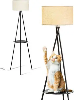 MODIVO Tripod Floor Lamp, Tall Standing Lamp with Shelves,Modern Design Light for Living Room Corner, Bedroom,StudyRoom and Office,Black Minimalist Floor lamp with E26 Lamp Base. Deformed flexibly.