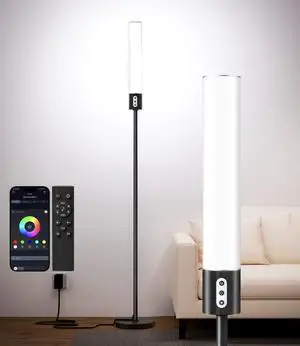 luckystyle RGBICW Floor Lamp, 1500Lumen Smart Floor Lamps with Music Sync and 16 Million DIY Colors,Dimmable Modern Floor Lamps with Remote and Bluetooth APP Control LED Lamp for Bedroom Living Room
