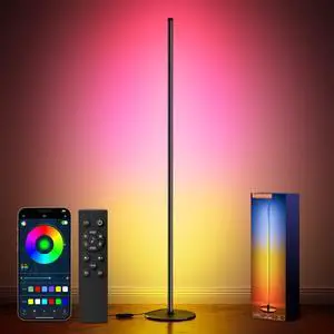 luckystyle Smart RGB Corner Floor Lamp,Bright LED Tall Modern Floor Lamp with APP and Remote,Ambient Lighting Color Changing Standing Lamps with Music Mode and Timing for Living Room,Bedroom,Party