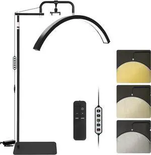 Lash Lamp - Esthetician Light for Eyelash Tech,Tattoo Artists, Nail Tech, Led Half Moon Light for Lashes Extensions, Warm/Cool Floor Piano Lamp with Phone Holder, Adjustable Brightness & Height