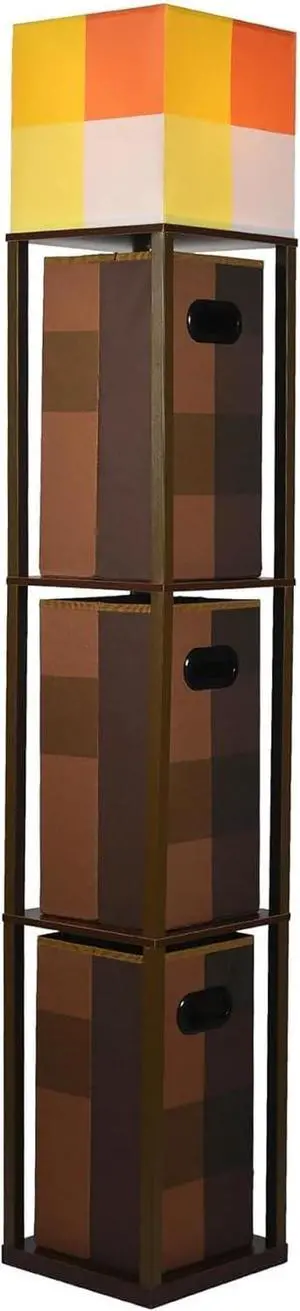 Minecraft Brownstone Torch 5-Foot Standing Floor Lamp and Storage Unit | Includes 3 Cube Organizer Storage Bins