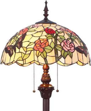 Bieye L11408 Butterfly Tiffany Style Stained Glass Floor Lamp with 16-inch Wide Handmade Lampshade Metal Base for Bedroom Living Room, 59-inch Tall