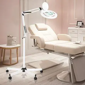 HITTI Esthetician Light with 10X Magnifier, 2200 Lumens Stepless Dimmable Magnifying Floor Lamp with 5 Wheel Rolling Base, LED Lighted Standing Mag Lamp for Tattoo,Crafts, Sewing, Lash & Facials Nail