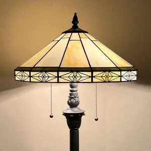 Capulina Tiffany Lamp Stained Glass Floor Lamp 2-Light 16x16x63 Inches Vintage Cream Tiffany Style Standing Reading Lamp for Living Room Bedroom Office Home