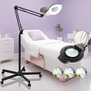 10X Magnifying Glass with Light and Stand, 2200 Lumens Dimmable Magnifying Floor Lamp, 2-in-1 Lighted Magnifier with 5 Wheels Rolling Base, Mag Lamp for Estheticians, Crafts, Reading, Facial