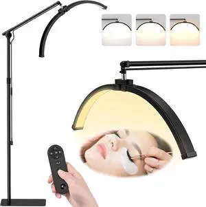 Esthetician Light, 3-Color Dimmable Lash Lamp, 308 LED Beads Shadowless Half Moon Light, Lash Foldable Floor Lamp with 360° Rotation for Beauty, Tattoo, Spotlight, Reading
