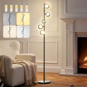 Modern Floor Lamp for Living Room, 3 Color Temperature Standing Lamp with Foot Switch, 1800LM Bright Reading Lamp for Bedroom, Study Room, Office, 5 LED Bulbs Included