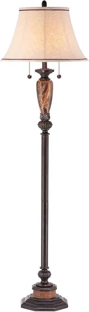 Kathy Ireland Sonnett Industrial Vintage Floor Lamp Standing 63 1/2" Tall Bronze Metal Faux Marble Ivory Linen Bell Shade for Living Room Reading House Bedroom Home Family Office