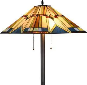 Tiffany Style Floor Lamp Vintage Stained Glass Shade 65 Tall Mission Floor Standing Reading Corner Light Fixture for Bedroom, Living Room, Office, Multi-Colored