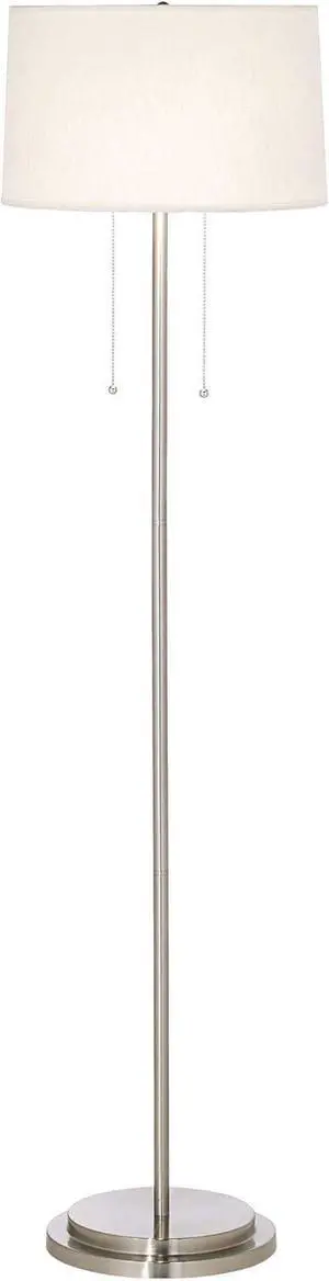 Possini Euro Design Simplicity Modern Minimalist Floor Standing Lamp 59" Tall Brushed Nickel Silver Metal Off White Tapered Drum Shade Decor for Living Room Reading House Bedroom Home