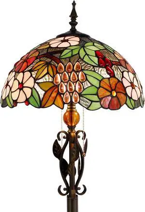 Tiffany Floor Lamp Stained Glass Standing Reading Lamp 16x16x70 Inches Antique Pole Corner Light for Bedroom Living Room (Grapes Flower)