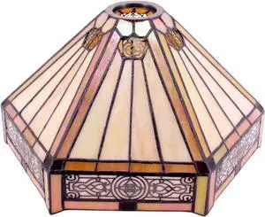WERFACTORY Tiffany Lamp Shade Replacement 12X10X6 Inch Yellow Hexagon Stained Glass Mission Lampshade Only 1-5/8-Inch Fitter Opening for Arched Floor Lamp-Torchiere Lamp-Pendant Light S011 Series