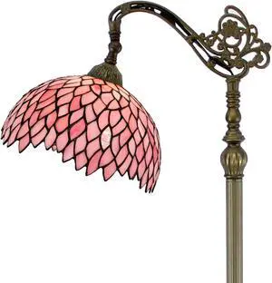 WERFACTORY Tiffany Floor Lamp Pink Stained Glass Wisteria Light 12X18X64 Inches Pole Torchiere Standing Corner Torch Uplight Decor Bedroom Living Room Home Office S523P Series