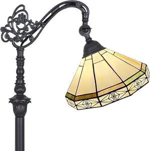Capulina Tiffany Lamp Stained Glass Floor Lamp Antique Cream Style Soft Light Arched Gooseneck Adjustable Angle Reading Standing Lamp for Living Room Bedroom Home Office