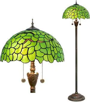 Tiffany Floor Lamp,Floor Lamps for Living Room, Green Leaf Style Glass Floor Lamp,Standing Lamp for Bedroom for Living Room Dorm Office Aesthetic Home Decor