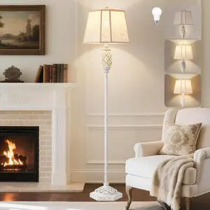 Luvkczc Rustic Floor Lamp with Floral Cutouts & Light, Vintage Farmhouse Style Standing Lamp Resin Floor Lamps for Living Room, Bedroom,Study (Bulb Included)