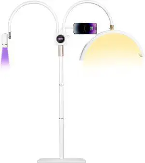 Half Moon Lash Light for Lash Tech, 3-in-1 Professional Esthetician Light with UV Lash Lamp & Phone Holder, Adjustable Height&Brightness for Tattoo,Nail Art,Skincare,Salon,Spa(White)