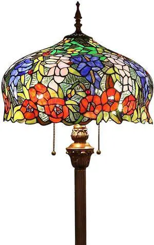 Bieye L10574 Wisteria and Rose Flower Tiffany Style Stained Glass Floor Lamp with 16 inch Wide Shade, 63 inch Tall