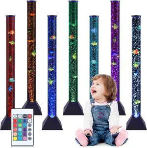 MOONSAY Large LED Fish Tube - 3.3FT Sensory Bubble Lamp with Moving Fish & 20 Color Remote for ADHA & Autism Children - Color Change Aquarium Lamp for Home Decor