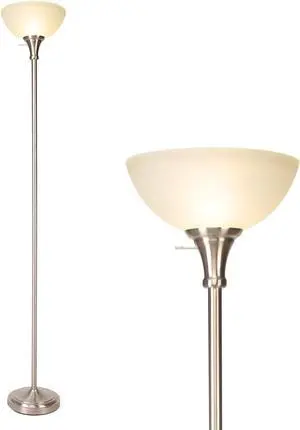 Floor Lamp Frosted White Glass Bowl Shade - for Room Decor - Bedroom Decor - Floor Lamp for Bedroom - Floor Lamps for Living Room (Brushed Nickel)