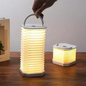 Portable Paper Lamp,White Accordion Desk Lamp,Japanese Lanterns lamp for Home Decoration and Gift,Dimmable Bedside Lamp,1200mAh USB Powered Night Light for Bedroom,Office,Reading