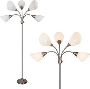 HonoDing Medusa Floor Lamps Standing Lamps 5 Heads Adjustable Reading Light Large Shade Use E26 A19 Bulb Floor Lamps for Living Room Bedroom (Satin Nickel)