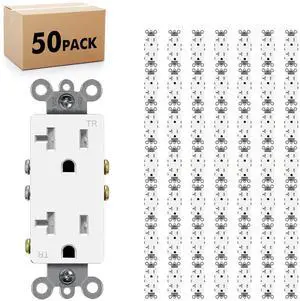 Micmi Decorator Receptacle Outlet, Standard Electrical Wall Tamper Resistant Decorative Receptacle Outlet, 20 Amp 125 Volt, Grounding UL Listed (50Pack, White, 20 Amp Outlet)