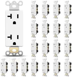 TOPELER 20Amp Decorator Receptacle Outlet, Standard Electrical Power Socket for Commercial and Residential, Non-Tamper Resistant, NEMA 5-20R, Self-Grounding, UL, White, 20 Pack TOPELER 20Amp Decorator Receptacle Outlet, Standard Electrical Power Socket for Commercial and Residential, Non-Tamper Resistant, NEMA 5-20R, Self-Grounding, UL, White, 20 Pack