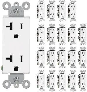 (20 Pack) CML 20 Amp Decorator Wall Receptacle, Standard Electrical Outlets, 20A/125V, 2 Pole 3 Wire, Non-Tamper-Resistant, UL Listed, White