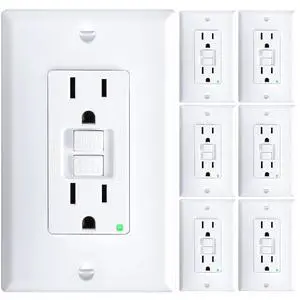Amico 6 Pack GFCI Outlet 15 Amp with Thinner Design, Non-Tamper Resistant, Self-Test GFI Receptacles with LED Indicator, Wall Plates and Screws Included, Indoor, ETL Listed, White