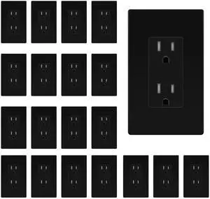 TG Matte Black Decorator Receptacle with Screwless Wall Plate, Standard Electrical Wall Outlet, 15A 125V, Self-Grounding, 2-Pole, 3-Wire, 5-15R, UL Listed, 20 Pack, Tamper Resistant