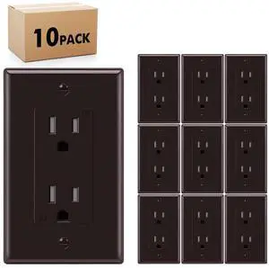 KULED Decorator Receptacle, 15A 125V Standard Electrical Wall Outlet, Tamper Resistant, Grounding UL Listed (10, Brown, 15A Outlet with wallplates)