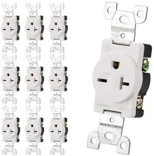 Wengart Single Receptacle Outlet 250VAC 20Amp Wall Outlet Straight Blade Receptacle Side Wire Self-Grounding Ideal for Construction and Renovations UL Listed White (10Pack)