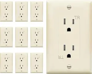 ENERLITES Decorator Receptacle Outlet with Wall Plate, Tamper-Resistant, Gloss Finish, Residential Grade, 3-Wire, Self-Grounding, 2-Pole, 15A 125V, UL Listed, 61501-TR-LAWP, Light Almond (10 Pack) ENERLITES Decorator Receptacle Outlet with Wall Plate, Tamper-Resistant, Gloss Finish, Residential Grade, 3-Wire, Self-Grounding, 2-Pole, 15A 125V, UL Listed, 61501-TR-LAWP, Light Almond (10 Pack)