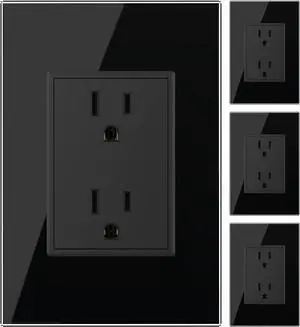 LIVOLO Black US Standard Vertical Duplex Receptacle Electrical Outlets (4 Pack with Tempered Glass Panel(15A),AC 110~220V