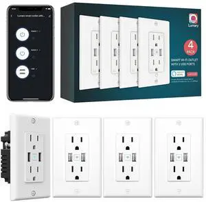 Lumary Smart Outlet with USB, Standard Electrical Outlets in Wall Work with Alexa Google Home 15 Amp ETL FCC, 2.4G WiFi Home Office, 4 Pack
