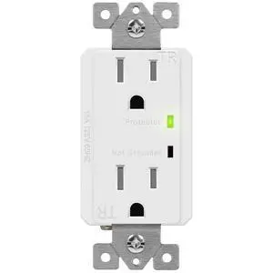 TOPGREENER Surge Protector Receptacle with Grounding Indicator, Child Safe, Tamper-Resistant, Self-Grounding, 900 Joules, 2-Pole, 15A 125V, UL Listed, TGTRSS215R, White