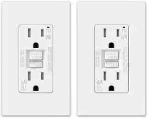 ELEGRP GFCI Outlet Outdoor, 15 Amp Self-Test GFI Electrical Outlet with Thinner Design, Weather & Tamper Resistant GFCI Receptacle, Ground Fault Receptacle w/Wall Plate, UL Listed, Matte White, 2 Pack
