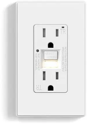 ELEGRP GFCI Outlet w/Nightlight, 15 Amp Self-Test GFI Electrical Outlet, Thinner Design, Tamper Resistant GFCI Receptacle, Ground Fault Receptacle w/Wall Plate, UL Listed, Matte White, 1 Pack