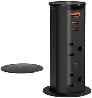 ANNQUAN 2 inch Pop Up Outlet for Countertop with 20W USB Ports,2 Outlets Tamper Resistant,Splashproof Pop Up Socket,Desk Power Grommet for Home Office Kitchen 3FT Cord (ETL Listed)