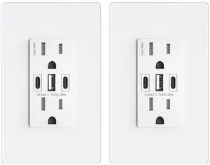 GaN 30W 6Amp 3-Port USB Wall Outlet, 15 Amp Tamper-Resistant Receptacle with 2 USB Type C & 1 Type A Port, USB Charger for iPhone/iPad/Samsung/LG/HTC, UL Listed - 2 Pack