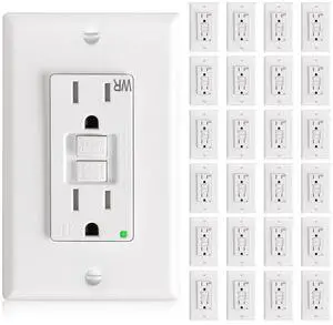 Amico 24 Pack GFCI Outlet 15 Amp with Thinner Design, Weather Resistant (WR), Self-Test GFI Receptacles with LED Indicator, Wall Plates and Screws Included, Indoor or Outdoor, ETL Listed, White