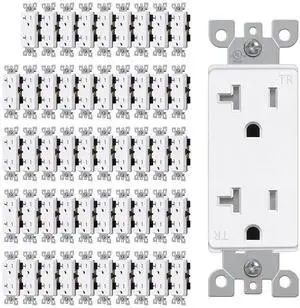 CML 20 Amp Matte White Decorator Receptacle Outlet with Tamper Resistant (TR), 50 Pack Decor Standard Electrical Outlets, 20A/125V, 2-Pole 3-Wire, UL Listed