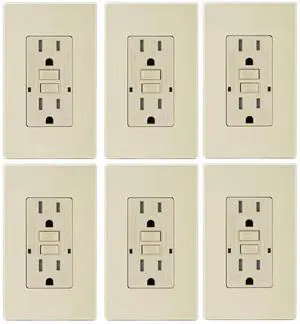 Micmi GFCI Outlet WR Weather Resistant Tamper Resistant TR Receptacle Self-Test with LED Indicator, 15Amp 125 Volt Screwless Wallplate Included ETL Listed (6Pack, Ivory)