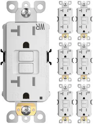 Amico 6 Pack GFCI Outlet 20 Amp with Thinner Design, Weather Resistant (WR), Self-Test GFI Receptacles with LED Indicator, Wall Plates and Screws Not Included, Indoor or Outdoor, ETL Listed, White