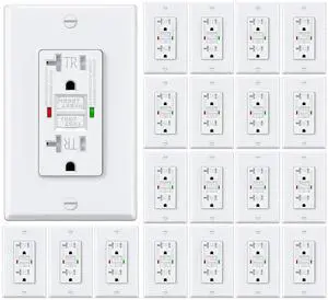 ELECTECK 20 Pack GFCI Outlets 20 Amp, Tamper Resistant (TR), Self-Test GFI Receptacles with LED Indicator, Ground Fault Circuit Interrupter, Decor Wallplate Included, UL Listed, White
