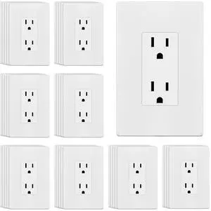ENERLITES Matte White Decorator Receptacle With Screwless Wall Plate, Residential Grade Wall Outlet, 15A 125V, Self-Grounding, 2-Pole, 3-Wire, 5-15R, UL Listed, 61502-MW, 40 Pack, Non Tamper Resistant