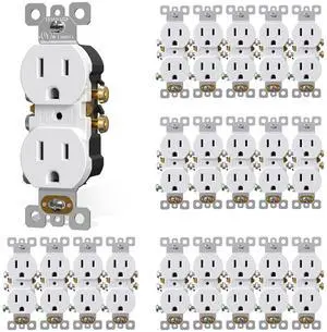 AIDA 20 Pack 15A 125V Duplex Heavy-Duty Receptacle Outlet, Electrical Outlet Electrical Wall Outlets, Duplex Receptacle Outlet, Residential Grade, 2-Pole 3-Wire, Self-Grounding Clip, UL Listed, White